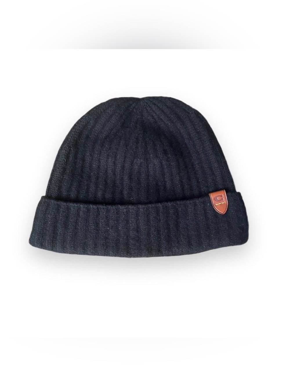 COACH 100% Cashmere Hat with Calf Leather Appliqué